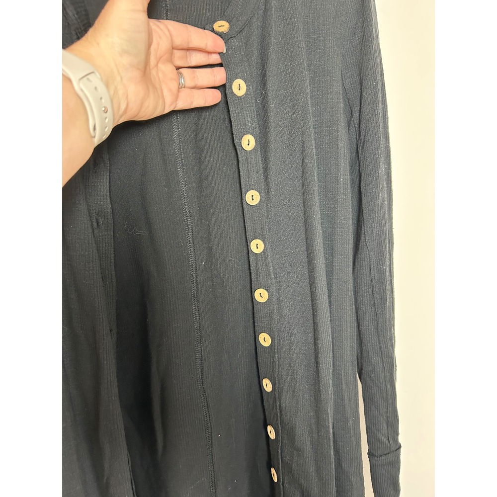 Free People We The Free Black Thermal Knit Longline Button Front Cardigan Small - Picture 3 of 6